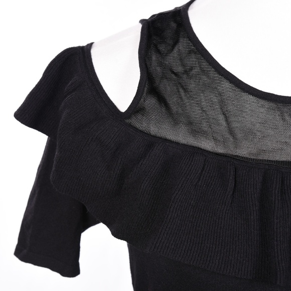 NEW INC Cold Shoulder Top Ruffled Neckline Large - Picture 3 of 8